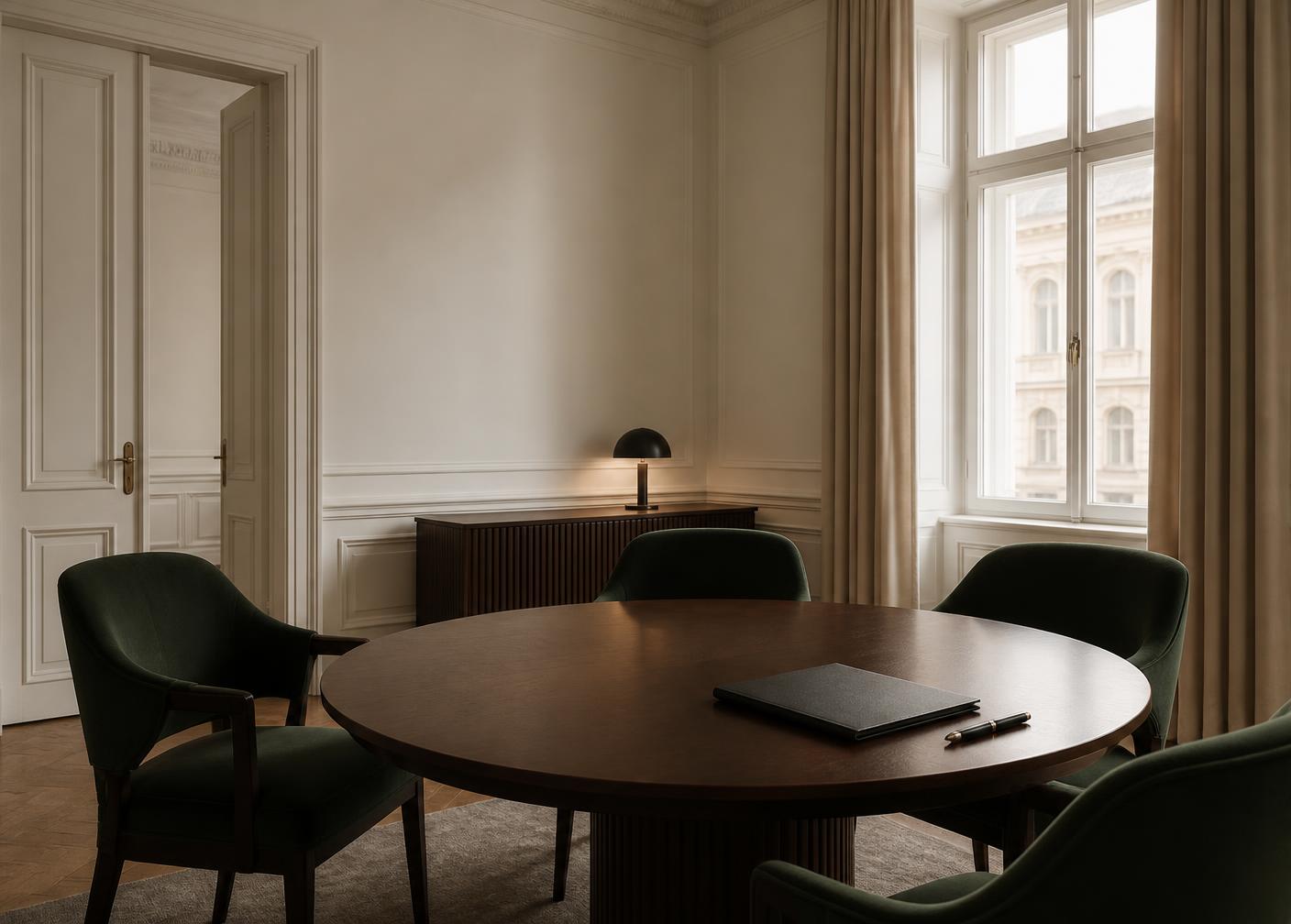 Ruhiger Besprechungsraum in einem Wiener Altbaubüro